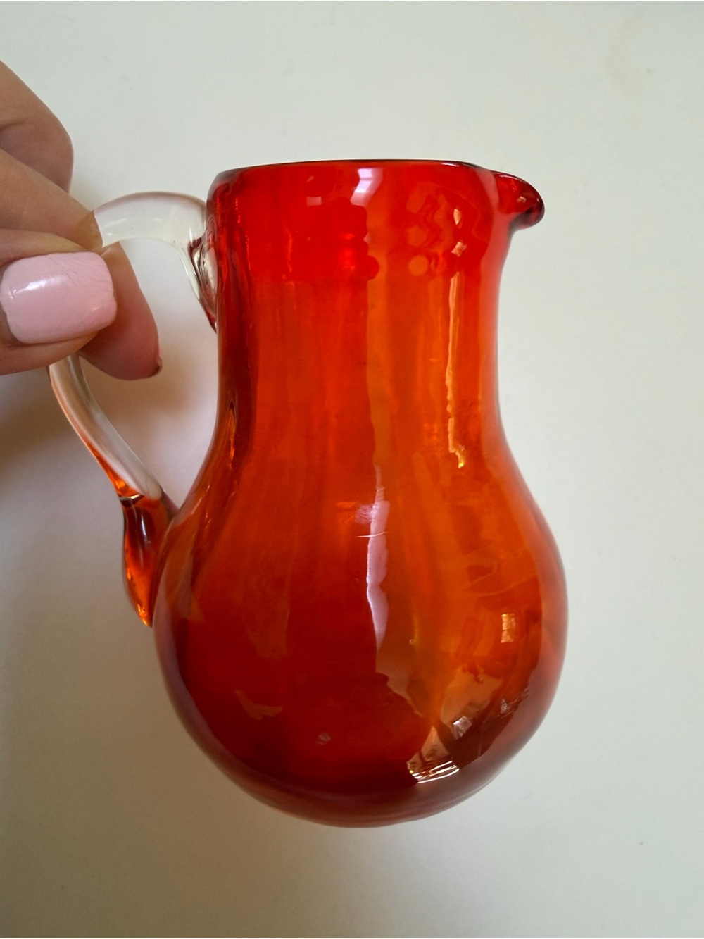 Vintage Red Orange Hand Blown Art Glass Vase